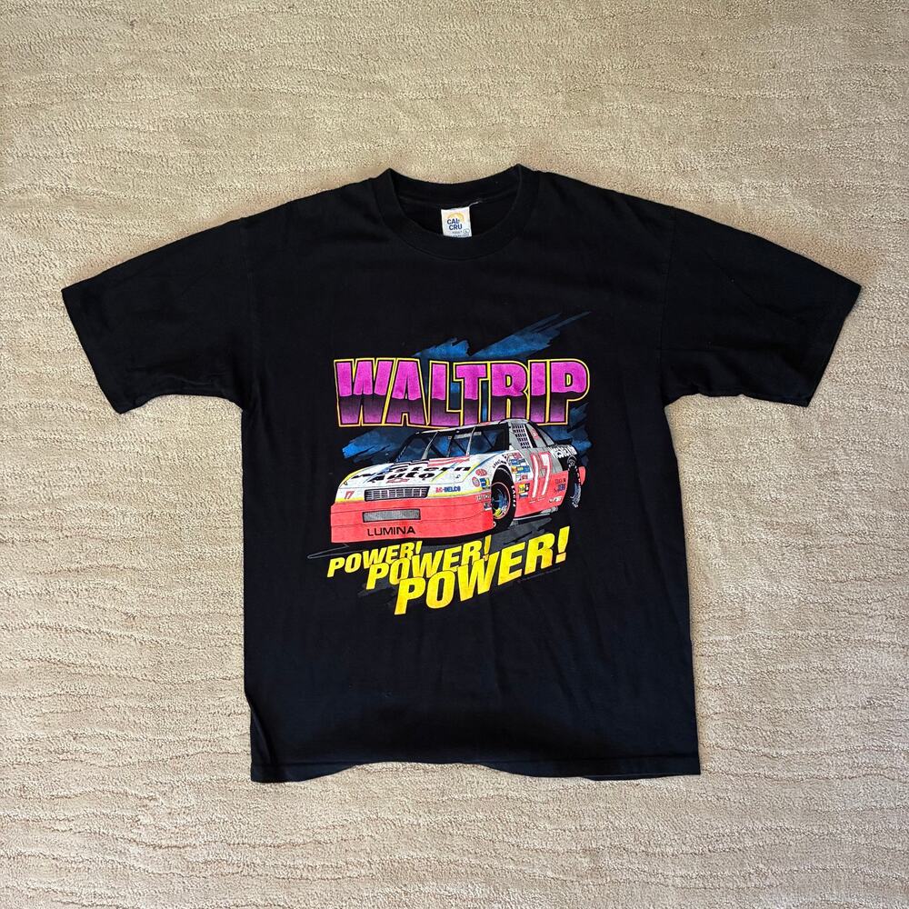 Vintage 80s Darrell Waltrip Nascar Cal Cru Single Stitch Men L Black T Shirt USA